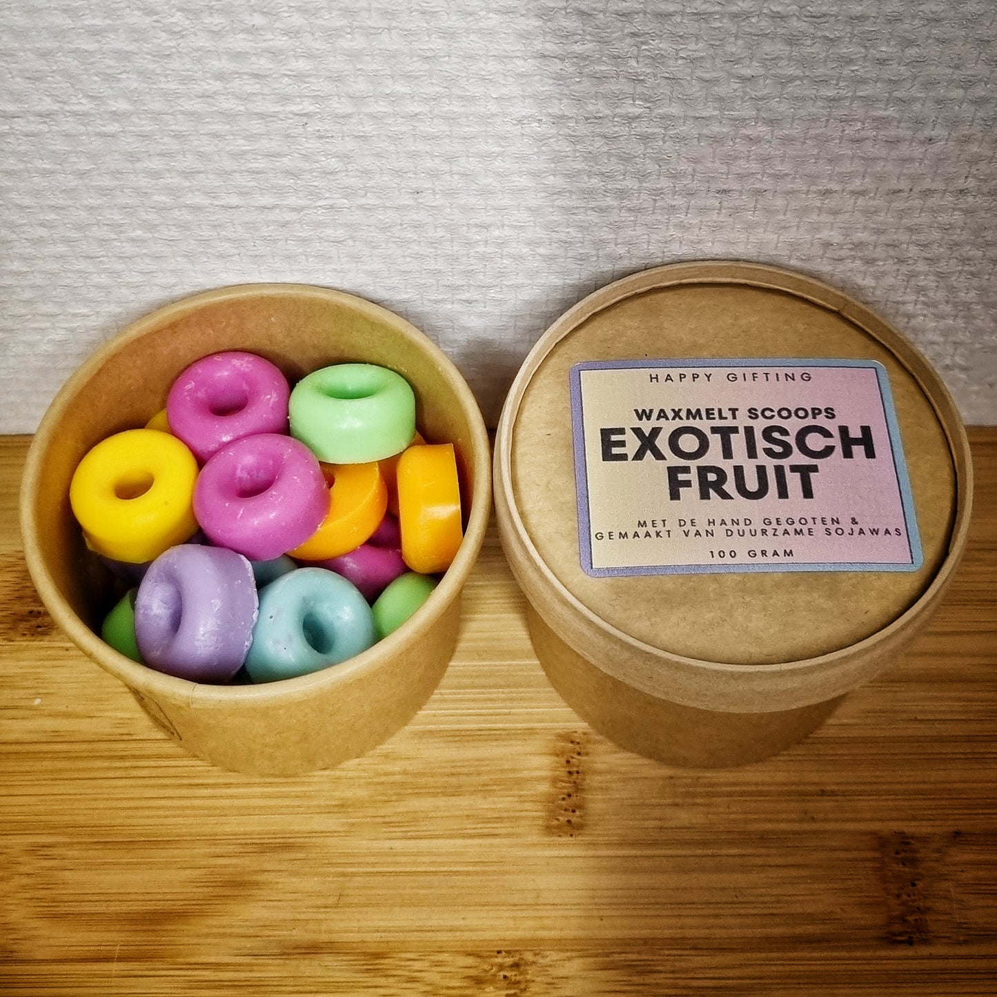 Waxmelt Scoops Exotisch fruit - Exotisch fruit geur - 100 gram 80 tot 100 uur geurverspreiding - Handgemaakt - Gemaakt van duurzame sojawas – Geurchips – Smeltkaarsjes