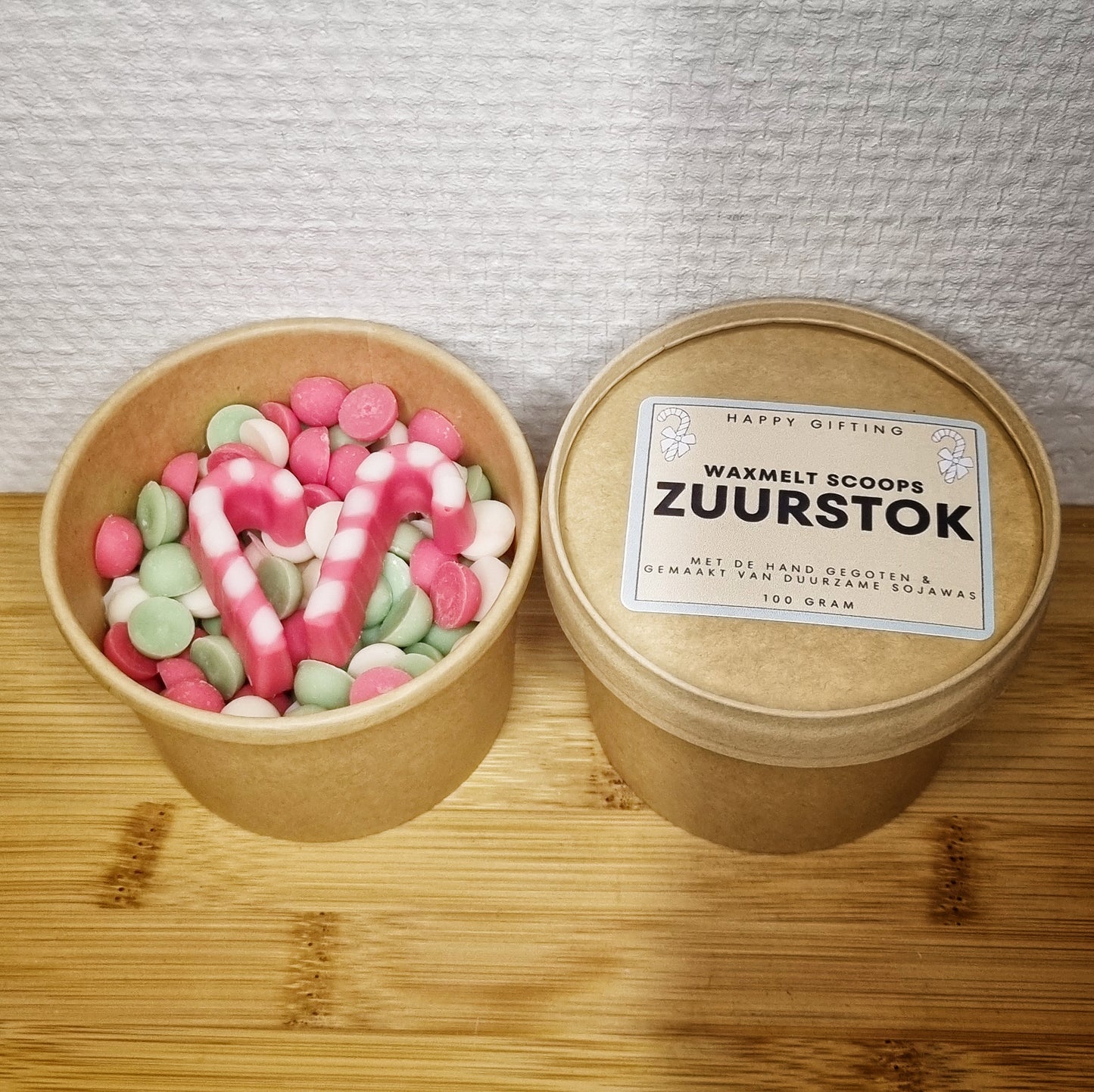 Waxmelt Scoops Kerst Zuurstok - Kerst Zuurstok geur - 100 gram 80 tot 100 uur geurverspreiding - Kerst - Handgemaakt - Gemaakt van duurzame sojawas – Geurchips – Smeltkaarsjes