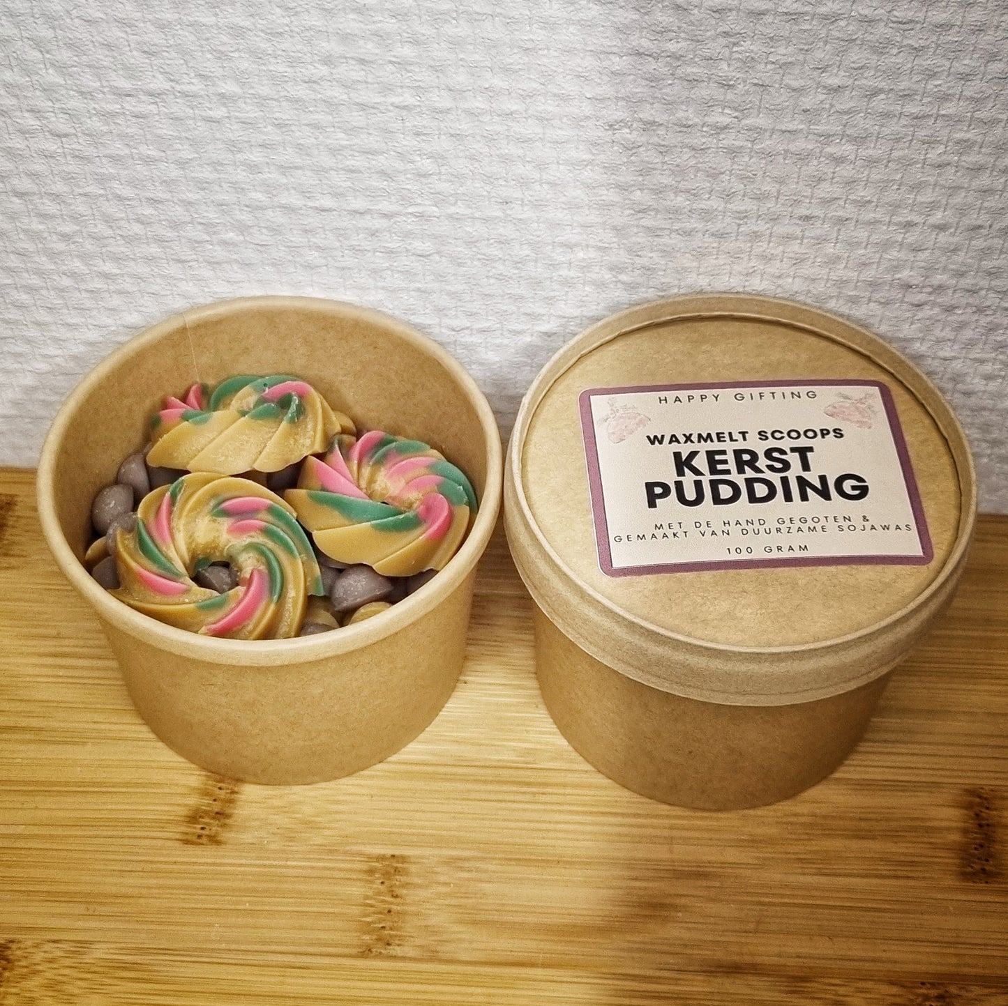 Waxmelt Scoops Kerstpudding - Kerstpudding geur - 100 gram 80 tot 100 uur geurverspreiding - Kerst - Handgemaakt - Gemaakt van duurzame sojawas – Geurchips – Smeltkaarsjes