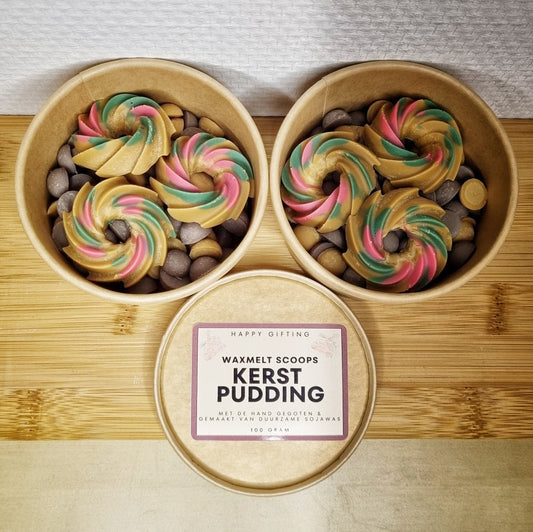 Waxmelt Scoops Kerstpudding - Kerstpudding geur - 100 gram 80 tot 100 uur geurverspreiding - Kerst - Handgemaakt - Gemaakt van duurzame sojawas – Geurchips – Smeltkaarsjes