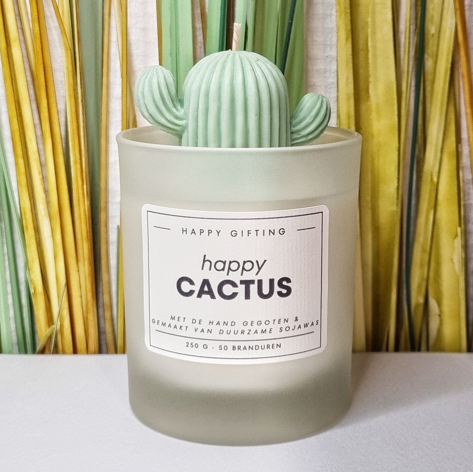 Happy Cactus geurkaars - 250 gram - 50 branduren - 8 x 9 cm