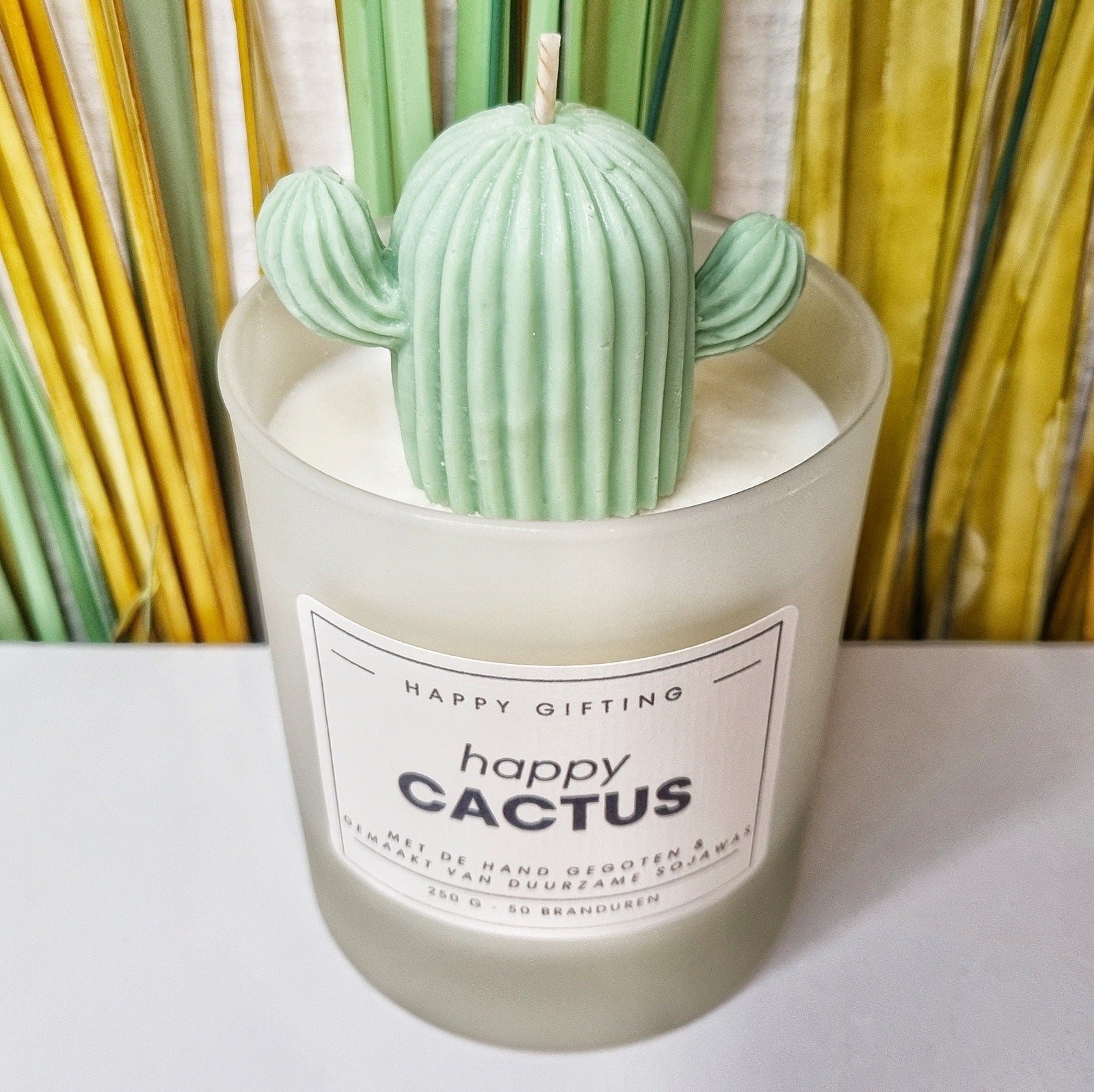 Happy Cactus geurkaars - 250 gram - 50 branduren - 8 x 9 cm