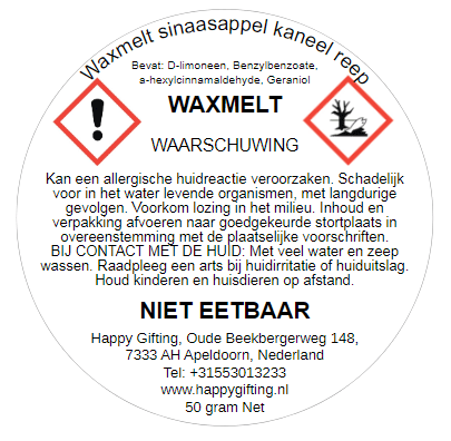Waxmelt Sinaasappel Kaneel reep - Sinaasappel Kaneel geur - 50 gram 40 tot 45 uur geurverspreiding - Kerst